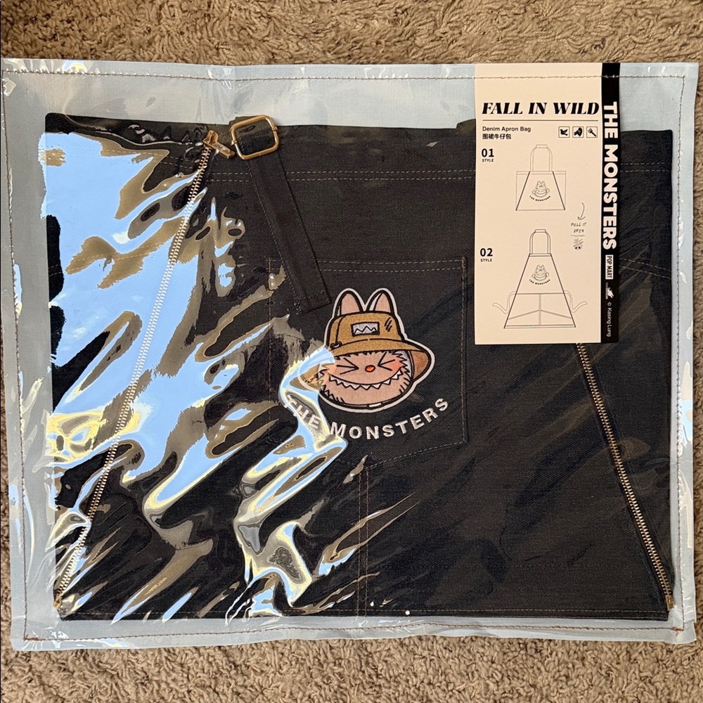 The Monsters Denim Apron Bag with labubu Patch